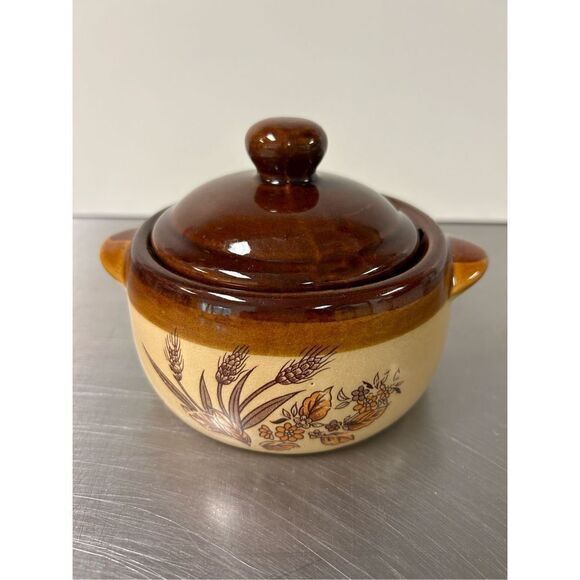 🌼5for$25🌼 Vintage Mini Bean Pot and Lid with Wheat Design Ombre 1 side - Picture 8 of 8